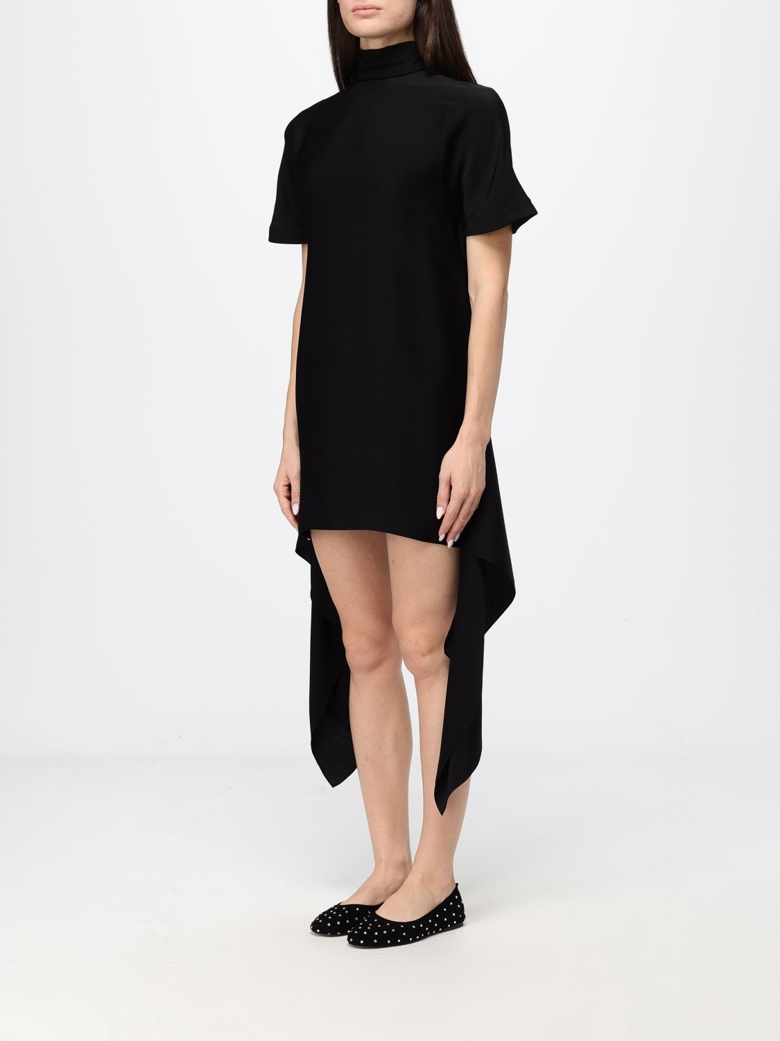 Alaia Women Alaia High-Neck Asymmetric-Hem Cri�Pe Sheath Minidress ALAIA