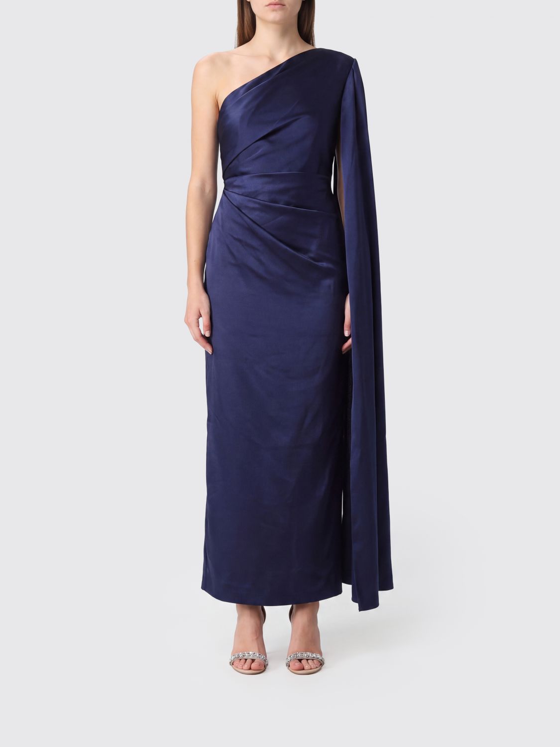 Solace London Women Solace London One-Shoulder Long Satin Gown With Draped Waist SOLACE LONDON