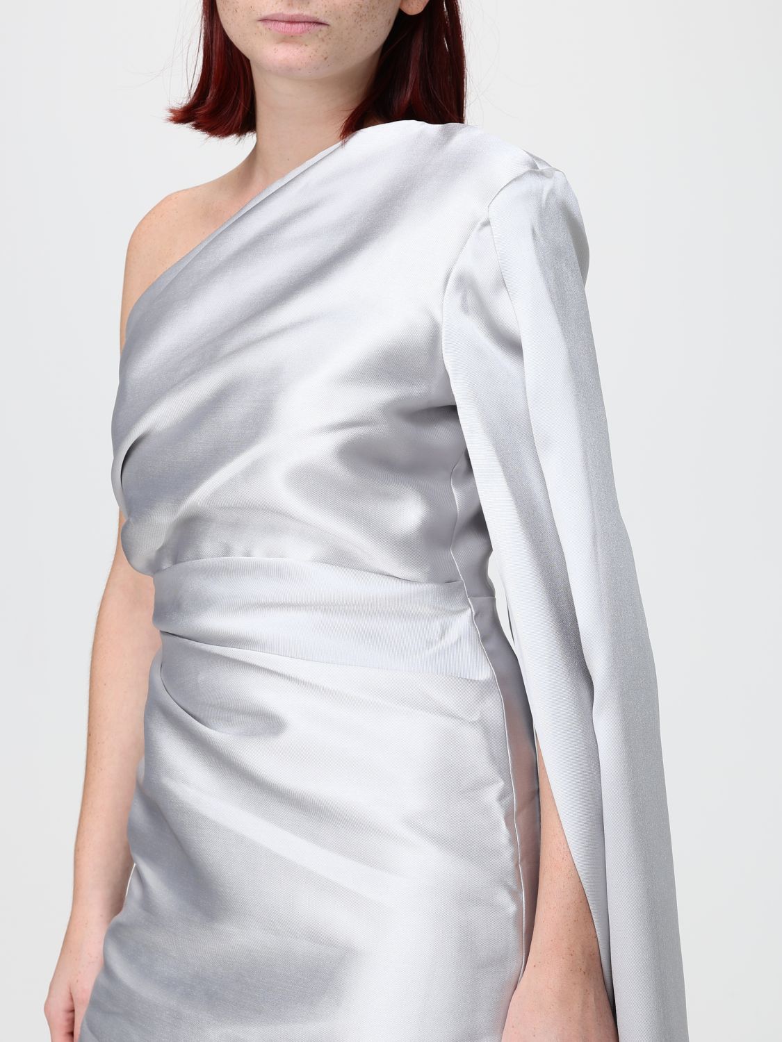 Solace London Women Solace London One-Shoulder Long Satin Gown With Draped Waist SOLACE LONDON