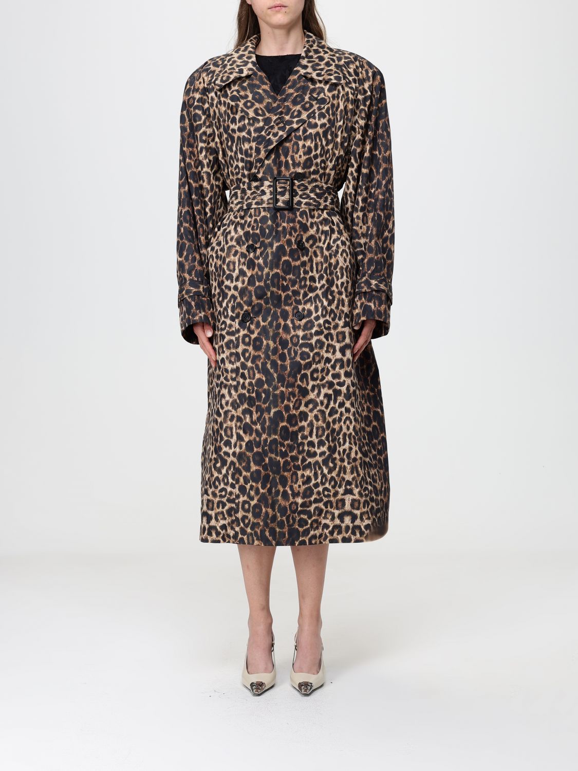 Saint Laurent Women Saint Laurent Animal Print Double-Breasted Trench Coat With Belt SAINT LAURENT