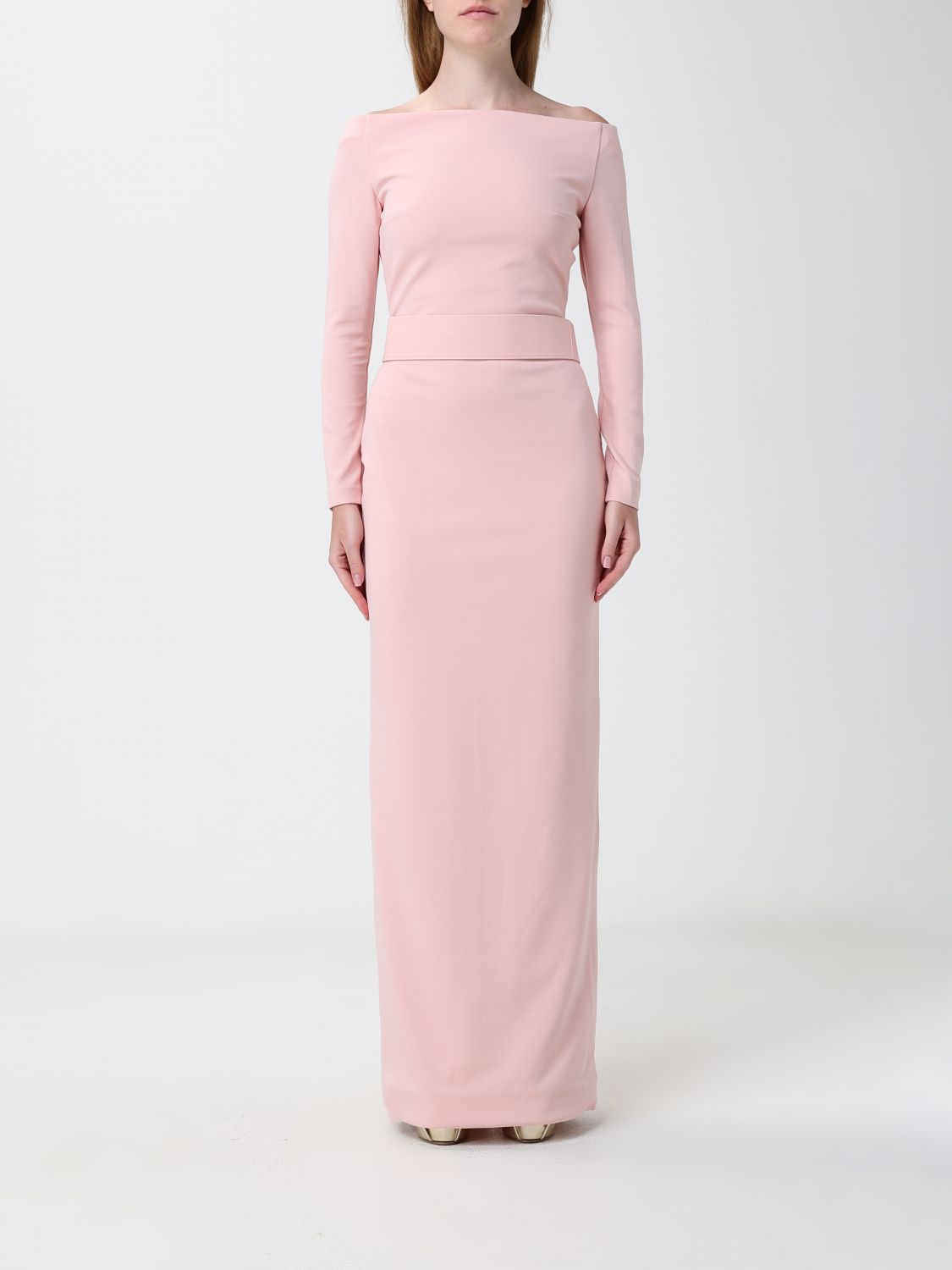 Long Criªpe Evening Gown Solace London With Straight Neckline And Slit SOLACE LONDON