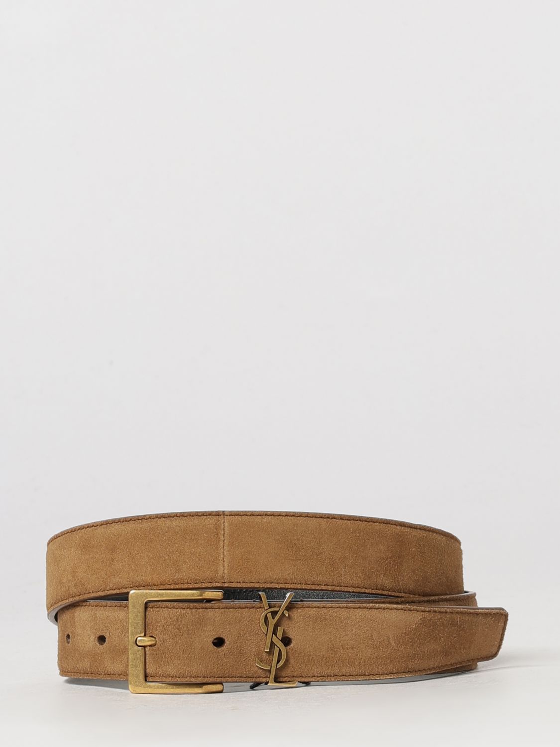 Saint Laurent Men Cassandre Vadim Suede Belt Saint Laurent With Ysl Monogram SAINT LAURENT