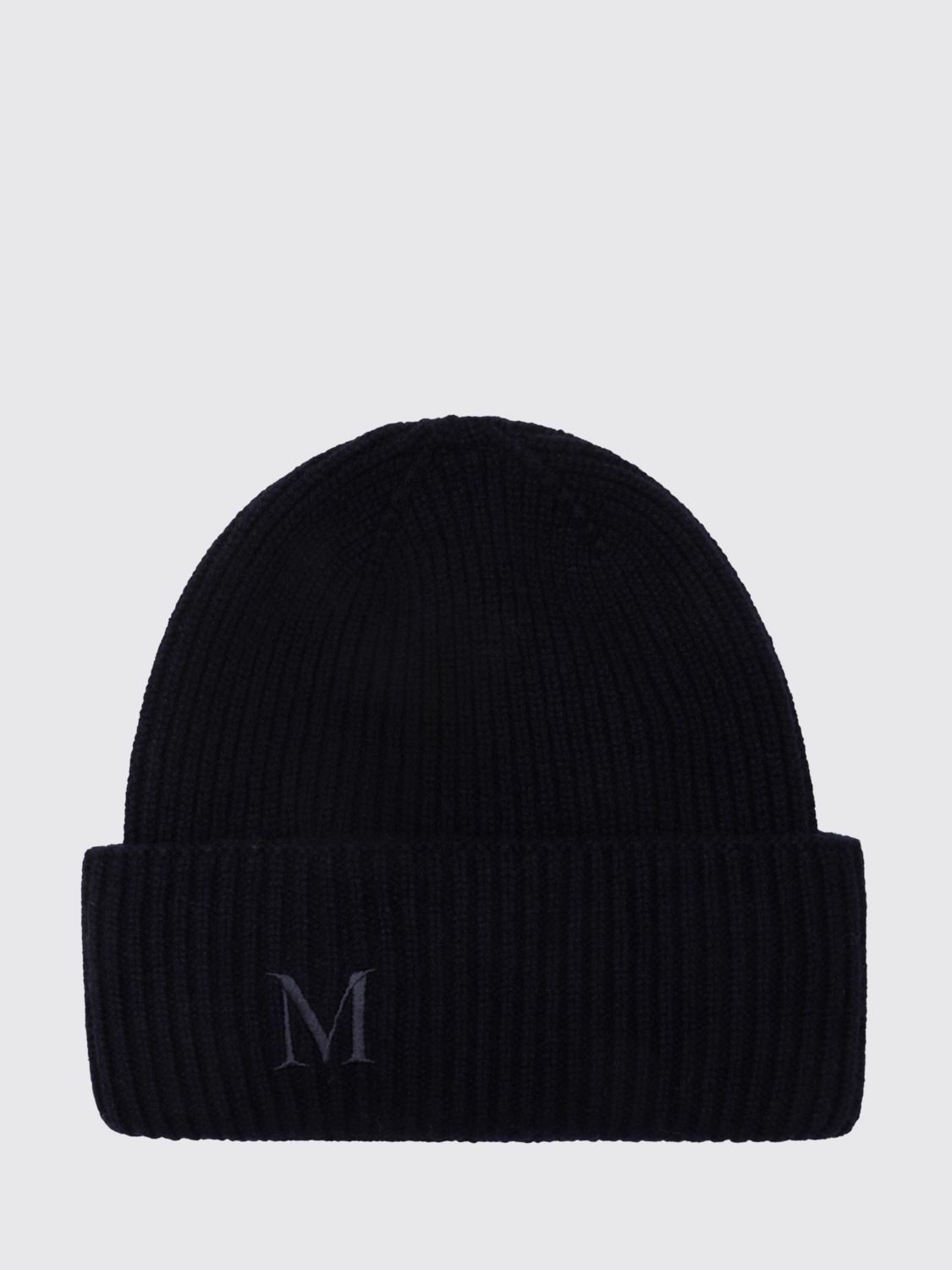 Max Mara Women Max Mara Ribbed Wool Beanie Hat With Jacquard Logo And Cuff MAX MARA