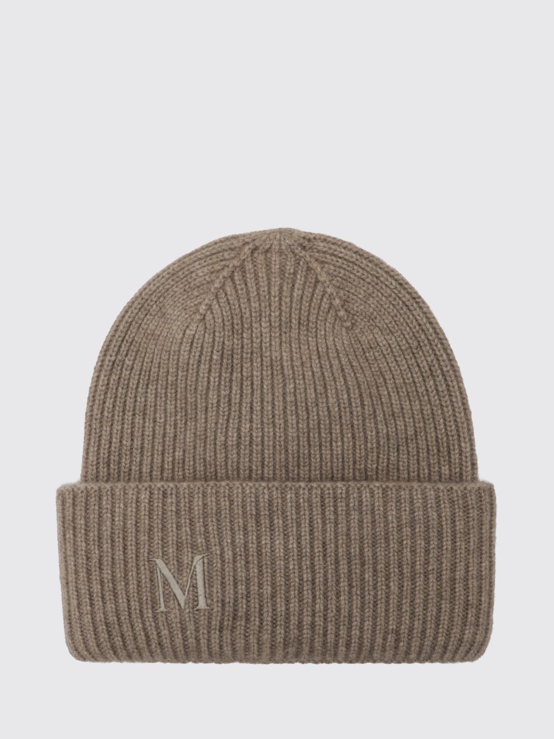 Max Mara Women Max Mara Ribbed Wool Beanie Hat With Jacquard Logo And Cuff MAX MARA