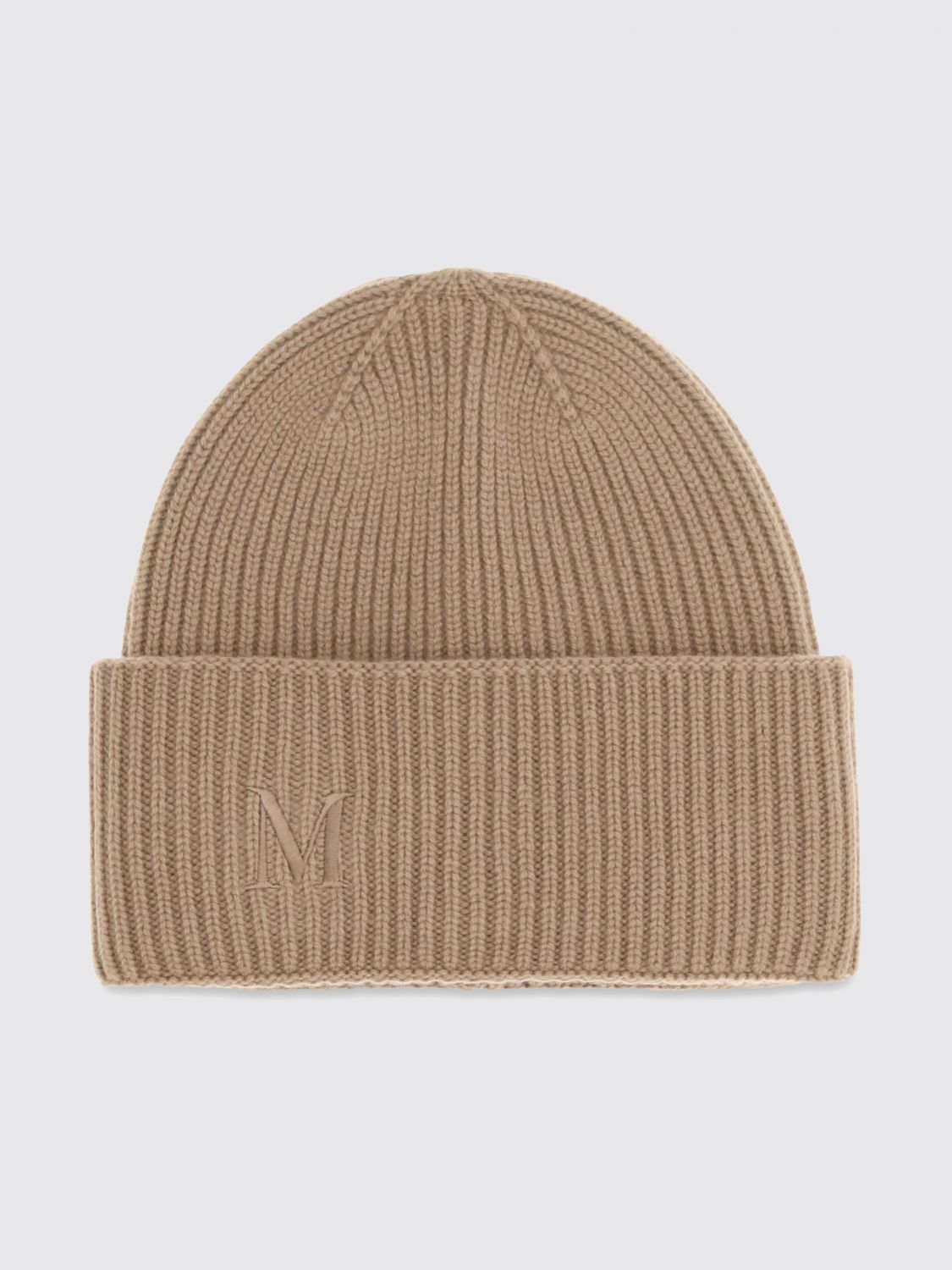 Max Mara Women Max Mara Ribbed Wool Beanie Hat With Jacquard Logo And Cuff MAX MARA