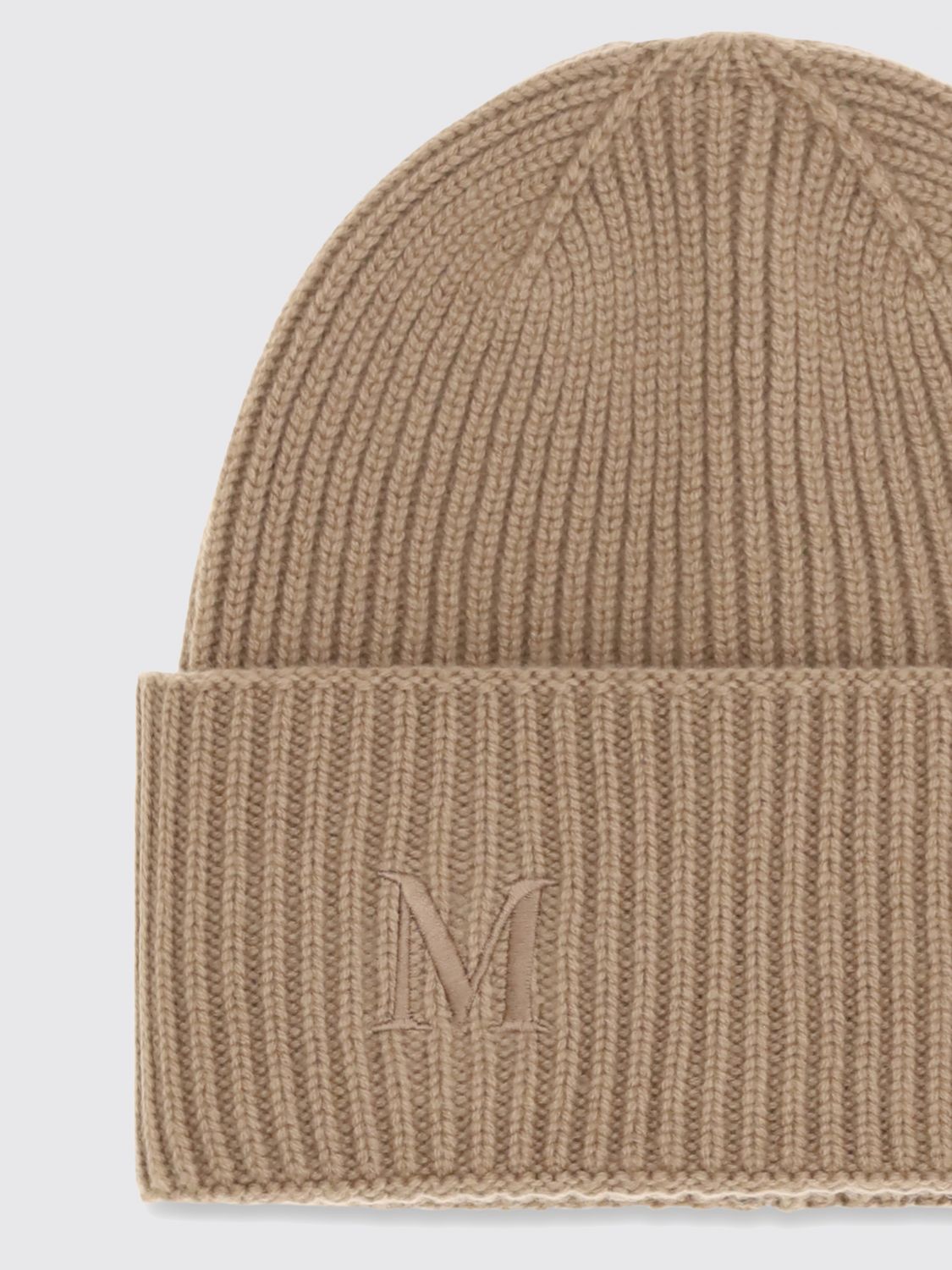 Max Mara Women Max Mara Ribbed Wool Beanie Hat With Jacquard Logo And Cuff MAX MARA
