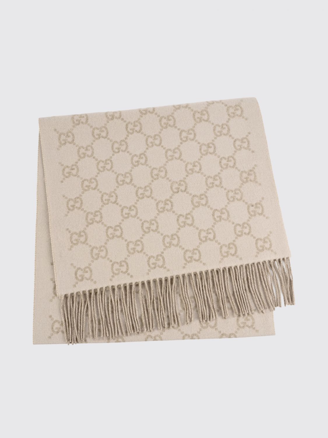 Gucci Women Gucci Gg Monogram Pure Cashmere Scarf With Fringed Edges GUCCI
