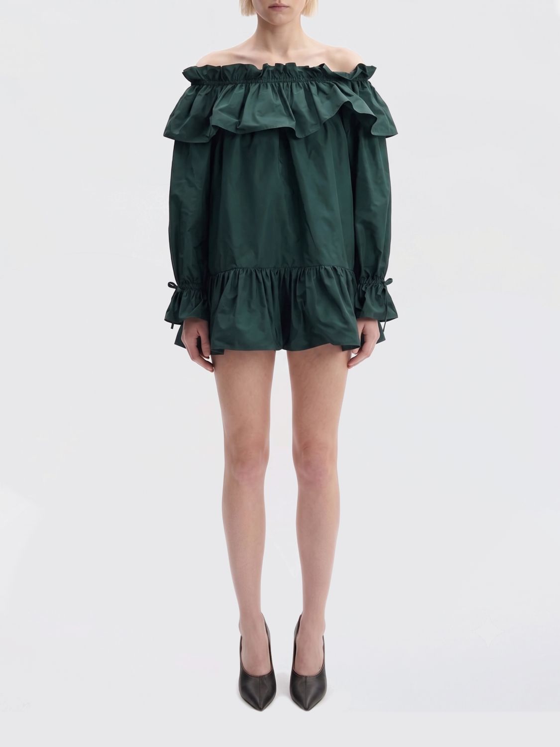 Saint Laurent Women A-Line Mini Dress Saint Laurent In Embroidered Cotton Poplin With Ruffles SAINT LAURENT