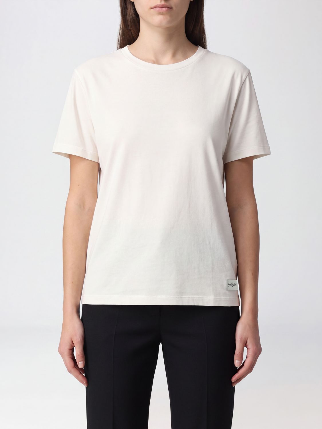 Saint Laurent Women Crewneck T-Shirt Saint Laurent In A Soft Cotton And Modal Blend SAINT LAURENT
