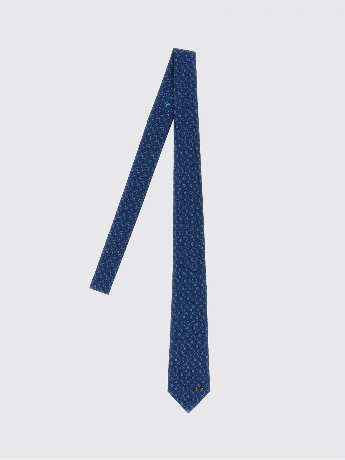 Gucci Blue Silk Tie With Gg Monogram And Horsebit GUCCI