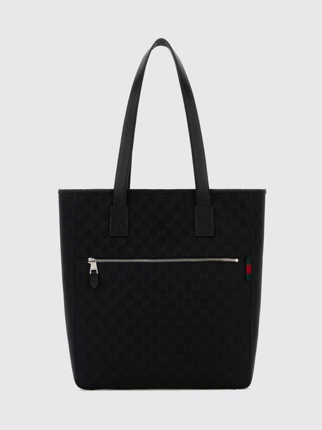 Gucci Men Gg Monogram Jacquard Fabric Tote Bag Gucci With Leather Handles GUCCI