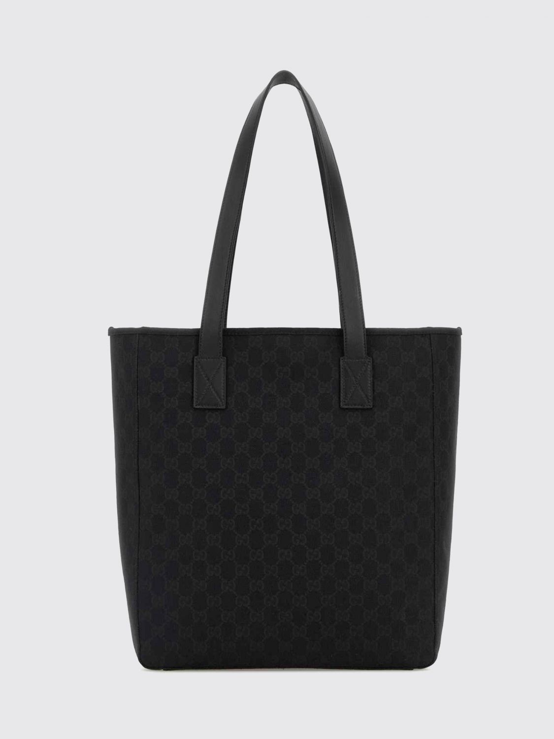 Gucci Men Gg Monogram Jacquard Fabric Tote Bag Gucci With Leather Handles GUCCI
