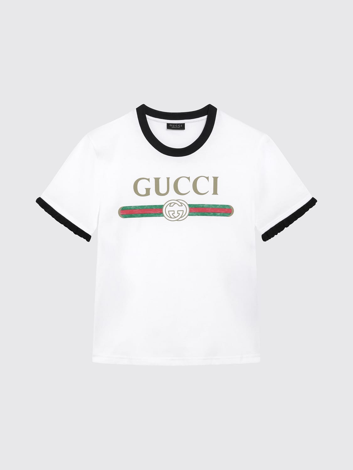 Gucci Women Web Stripe Cotton T-Shirt Gucci With Crew Neck And Contrast Logo GUCCI