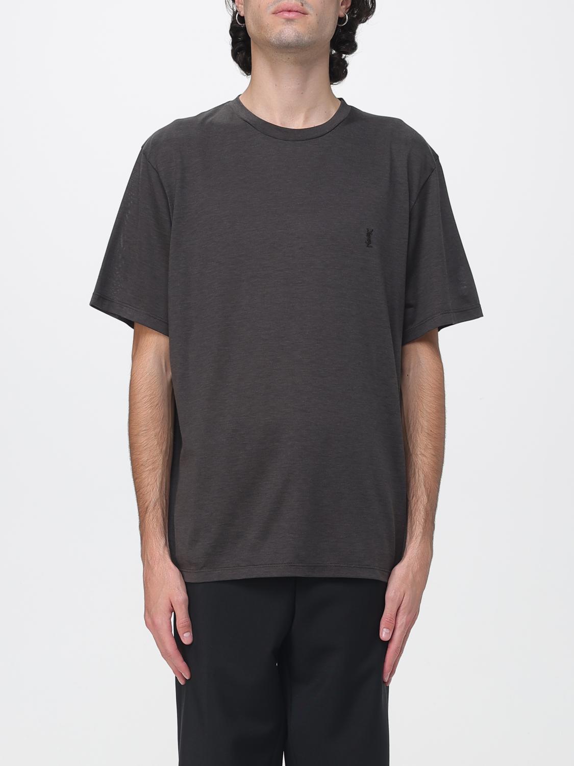 Saint Laurent Men Relaxed Fit Cotton And Silk T-Shirt Saint Laurent With Ysl Logo SAINT LAURENT
