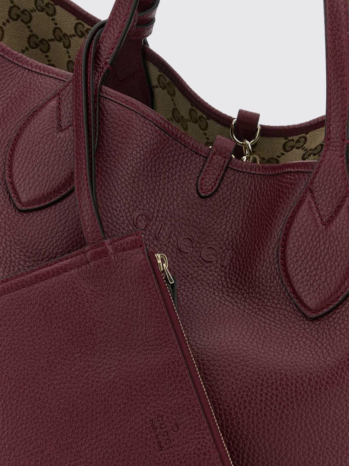 Gucci Women Gucci Reversible Shoulder Bag In Grained Leather And Logo Fabric GUCCI