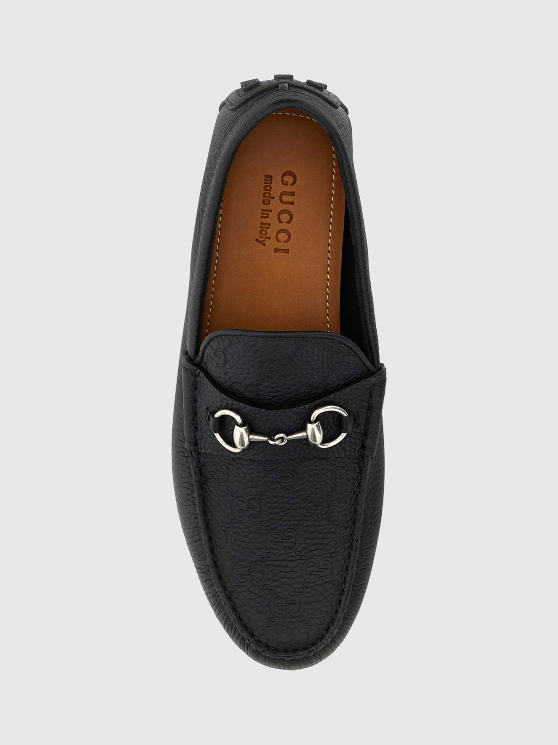 Gucci Men Gucci Driver Loafers In Pebbled Leather With Horsebit And Gg Logo GUCCI