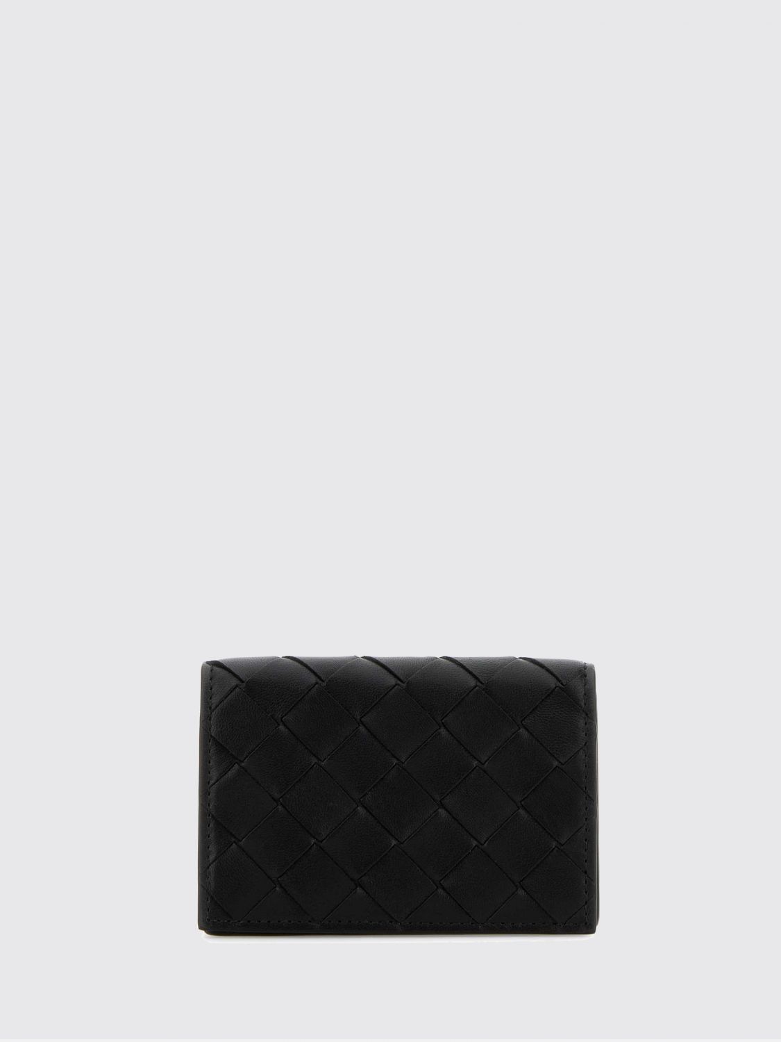 Bottega Veneta Women Bifold Woven Lambskin Card Holder Bottega Veneta With Snap Button BOTTEGA VENETA