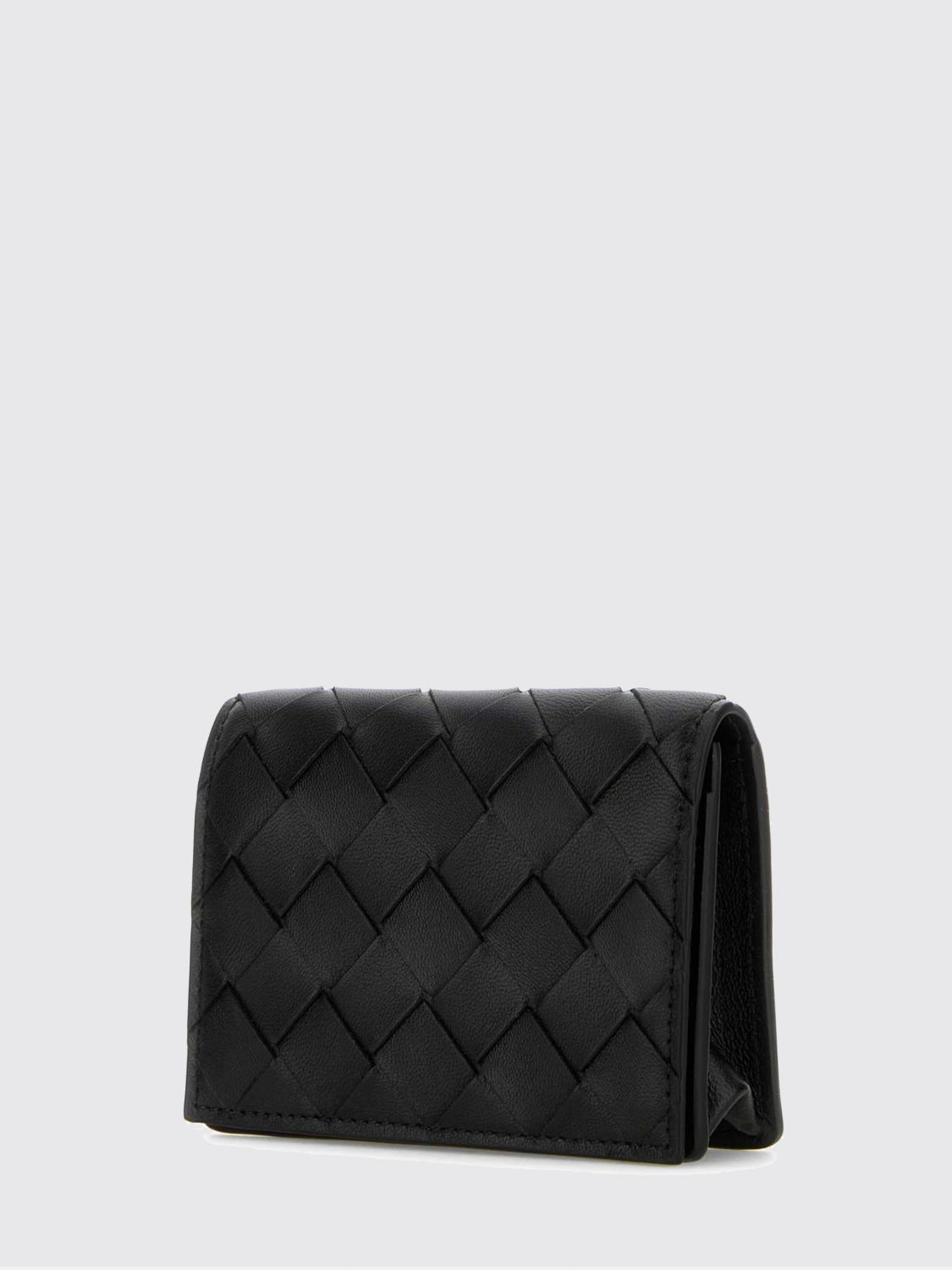 Bottega Veneta Women Bifold Woven Lambskin Card Holder Bottega Veneta With Snap Button BOTTEGA VENETA