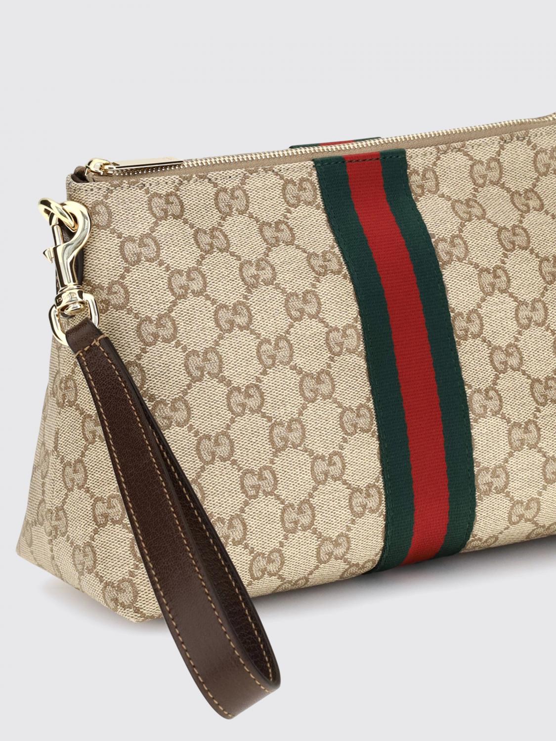 Gucci Men Gg Monogram Jacquard Pouch Gucci With Striped Details And Wrist Strap GUCCI