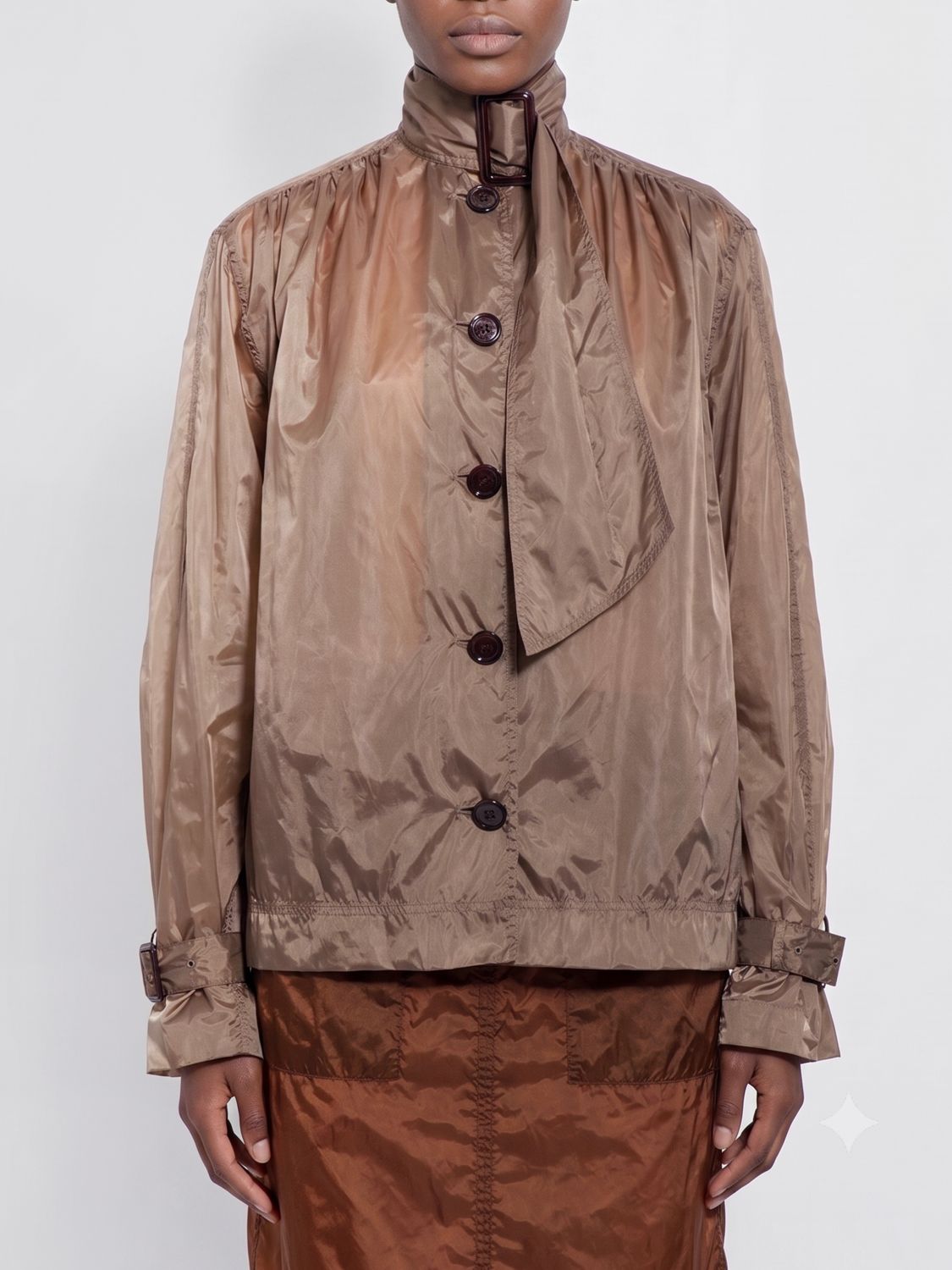 Saint Laurent Women Saint Laurent Nylon Shirt With High Pussy-Bow Collar And Long Sleeves SAINT LAURENT
