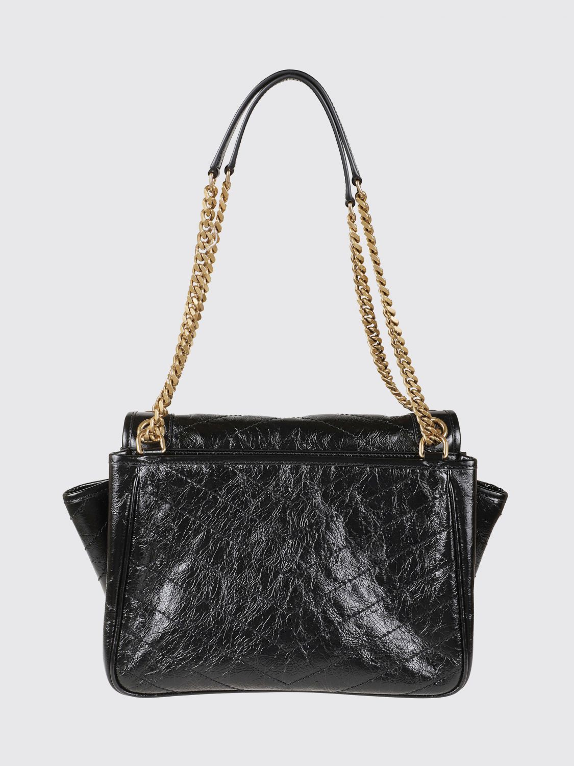 Saint Laurent Women Quilted Crinkled Leather Shoulder Bag Saint Laurent With Ysl Monogram SAINT LAURENT
