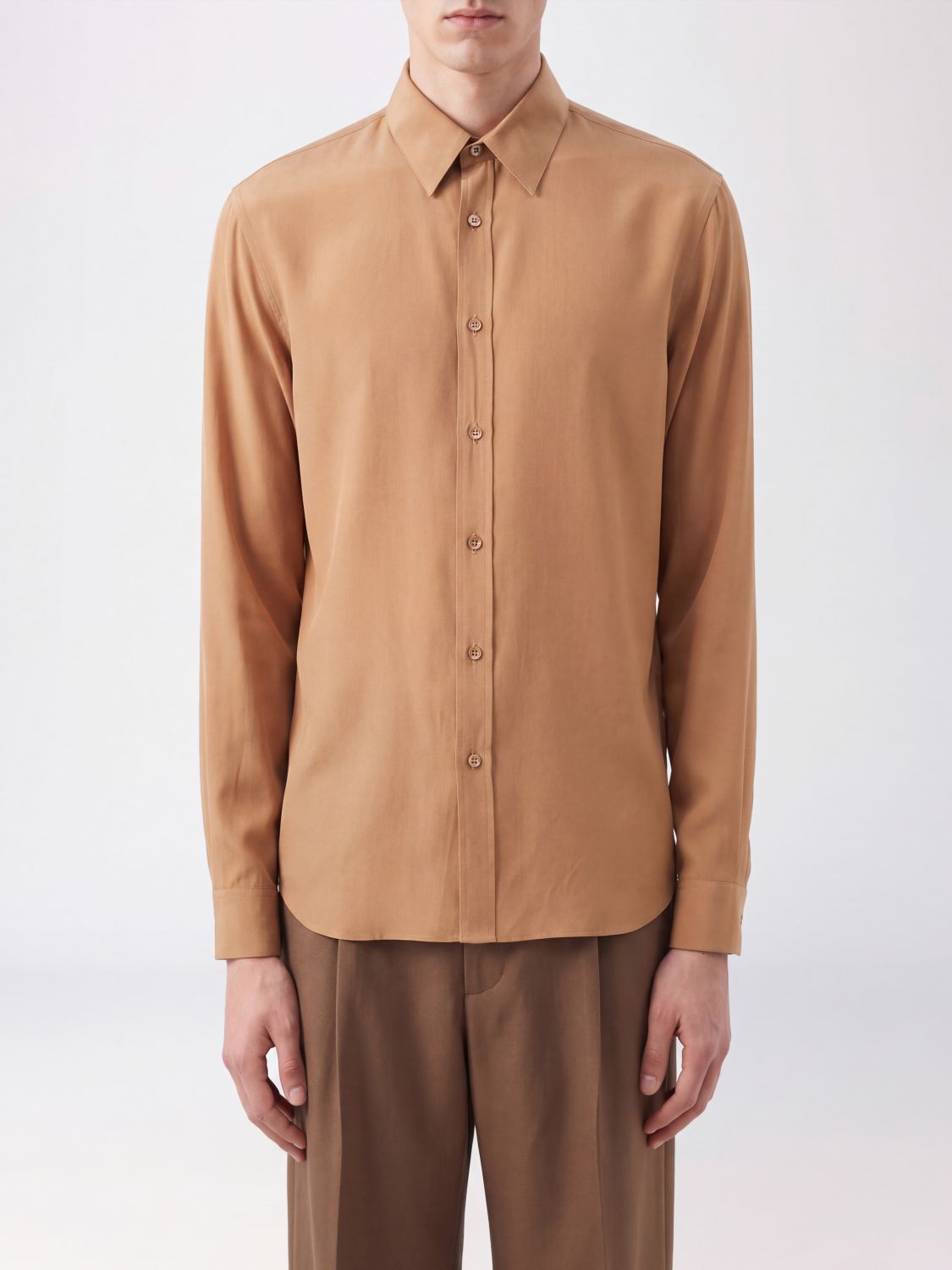 Saint Laurent Men Saint Laurent Pure Silk Shirt With Classic Collar And Curved Hem SAINT LAURENT