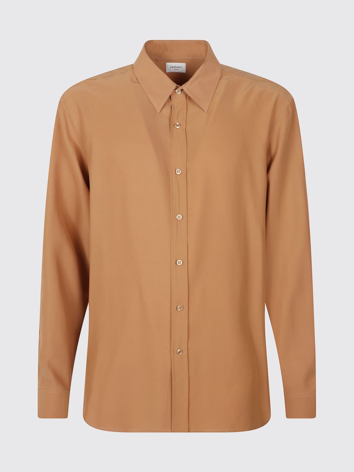 Saint Laurent Men Saint Laurent Pure Silk Shirt With Classic Collar And Curved Hem SAINT LAURENT