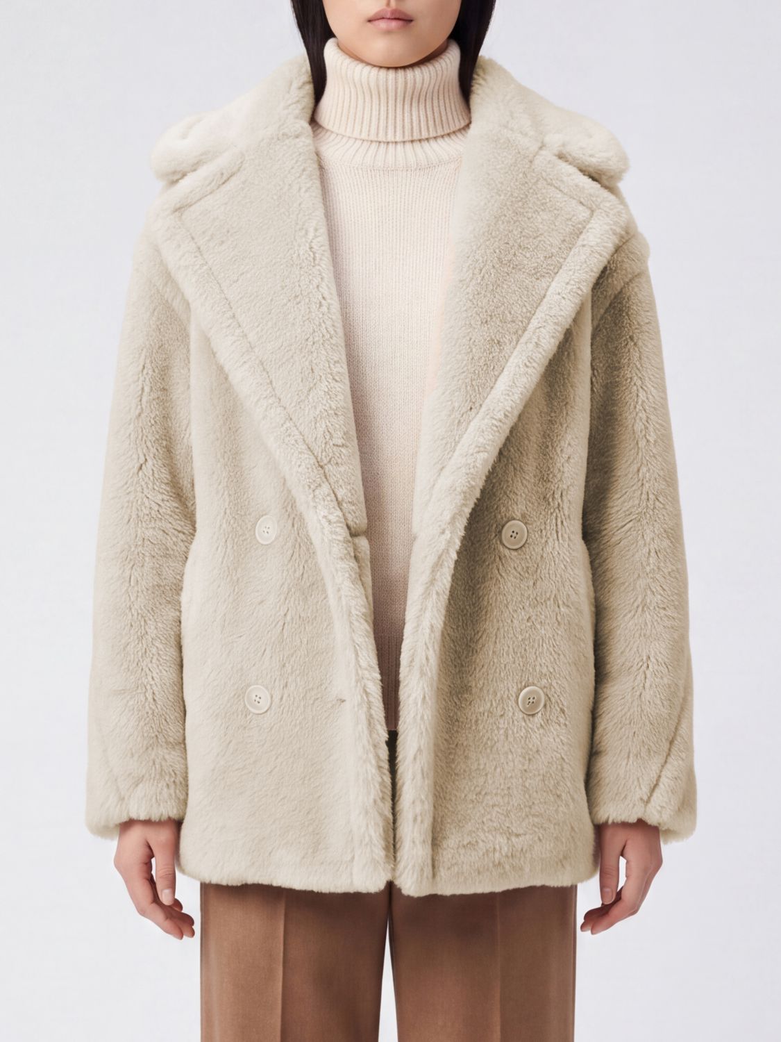 Max Mara Women Short Double-Breasted Faux-Fur Effect Coat Max Mara In A Wool Blend MAX MARA