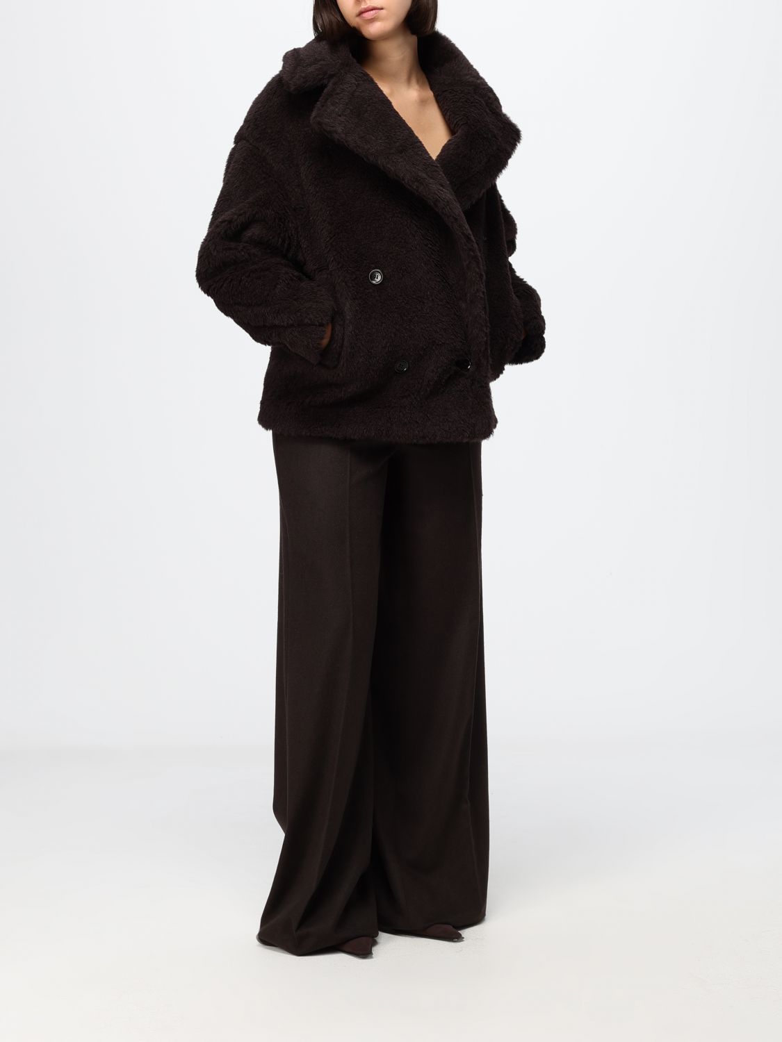 Max Mara Women Short Double-Breasted Faux-Fur Effect Coat Max Mara In A Wool Blend MAX MARA