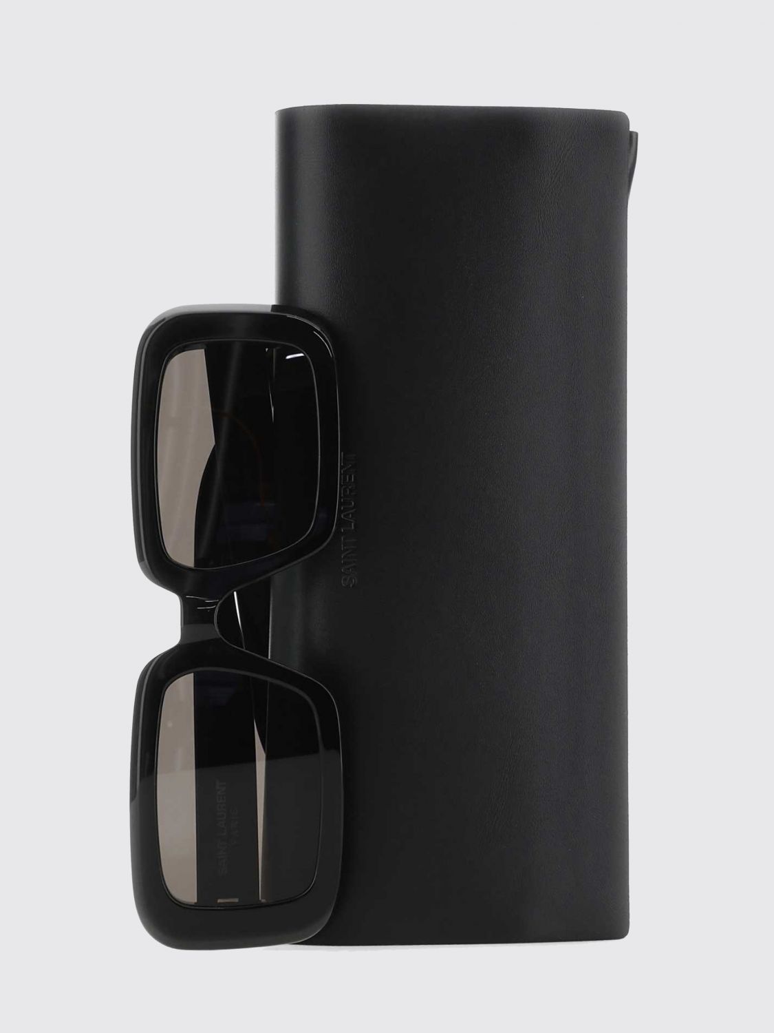 Saint Laurent Women Saint Laurent Rectangular Black Acetate Sunglasses With Printed Logo On The Temples SAINT LAURENT