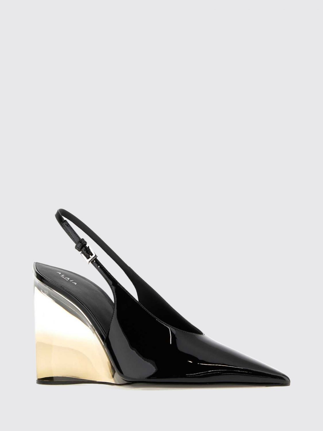 AlaiA Women Alaia Patent Leather High Wedge Heel Slingback Pumps ALAIA