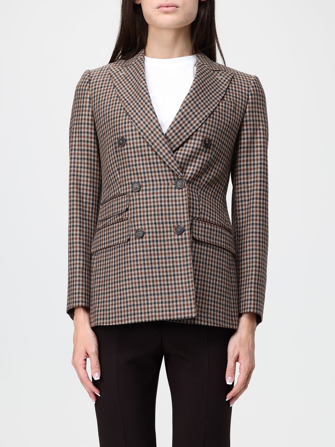 Max Mara Women Max Mara Prince Of Wales Pure Wool Double-Breasted Blazer MAX MARA