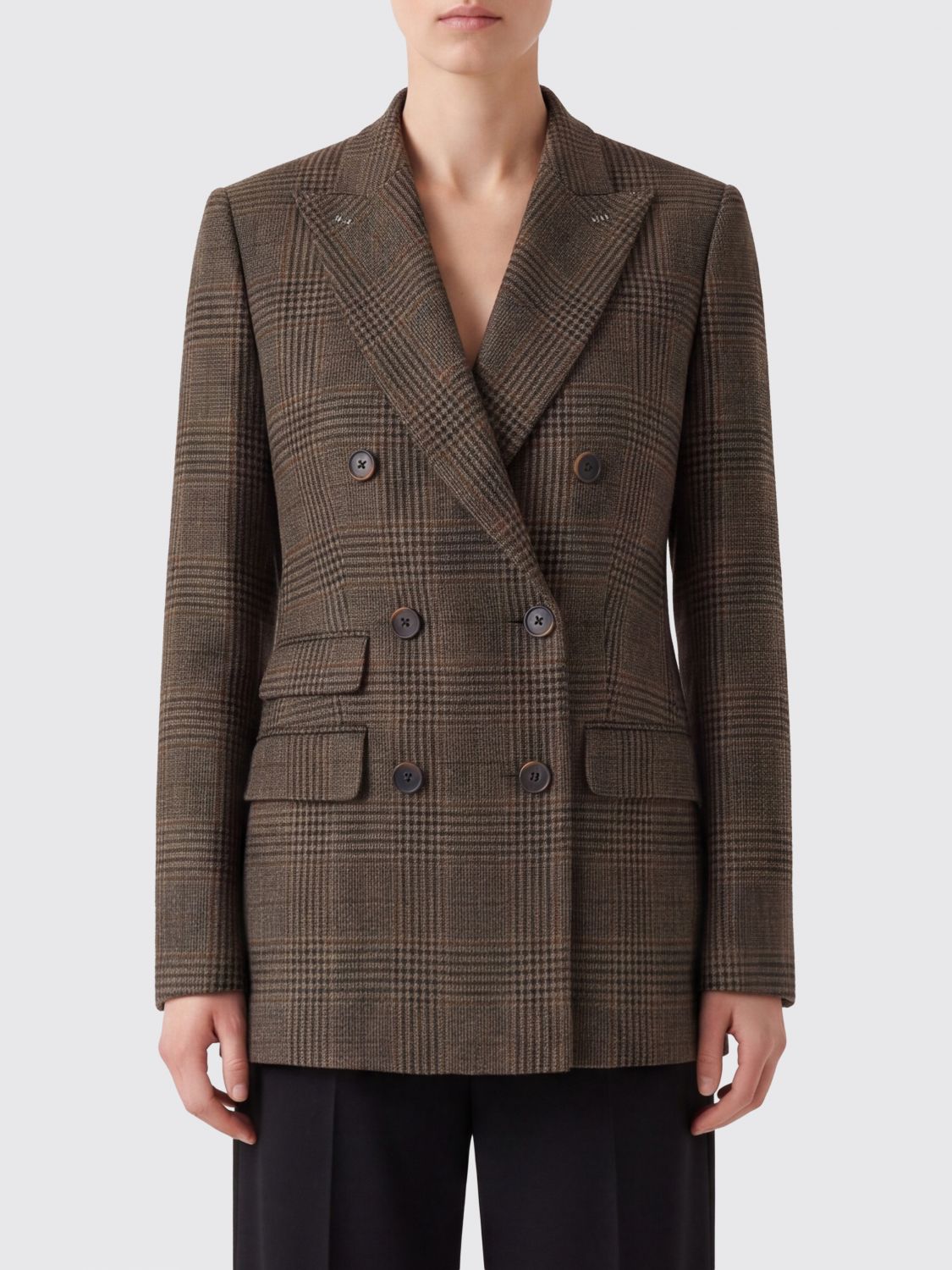 Max Mara Women Max Mara Prince Of Wales Pure Wool Double-Breasted Blazer MAX MARA