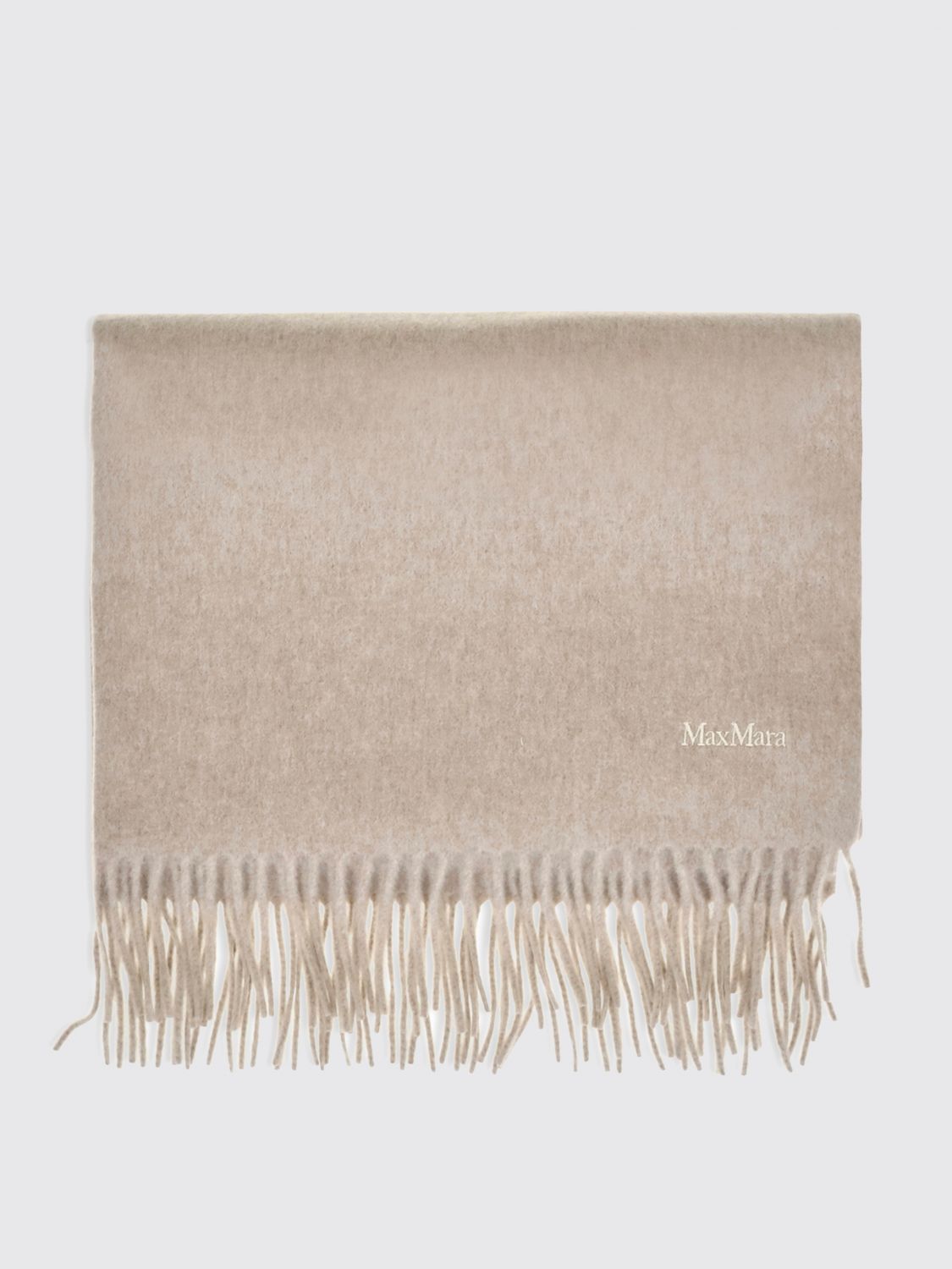 Max Mara Women Max Mara Beige Pure Cashmere Scarf With Fringe Trim MAX MARA