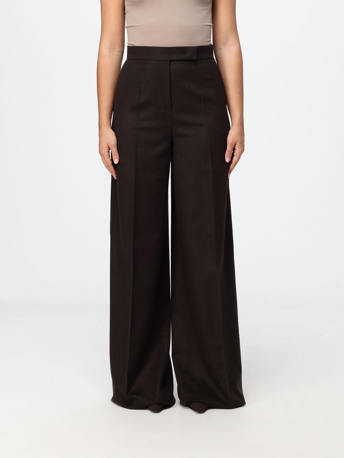 Max Mara Women Max Mara High-Waisted Wide-Leg Palazzo Trousers In Pure Camel Wool MAX MARA