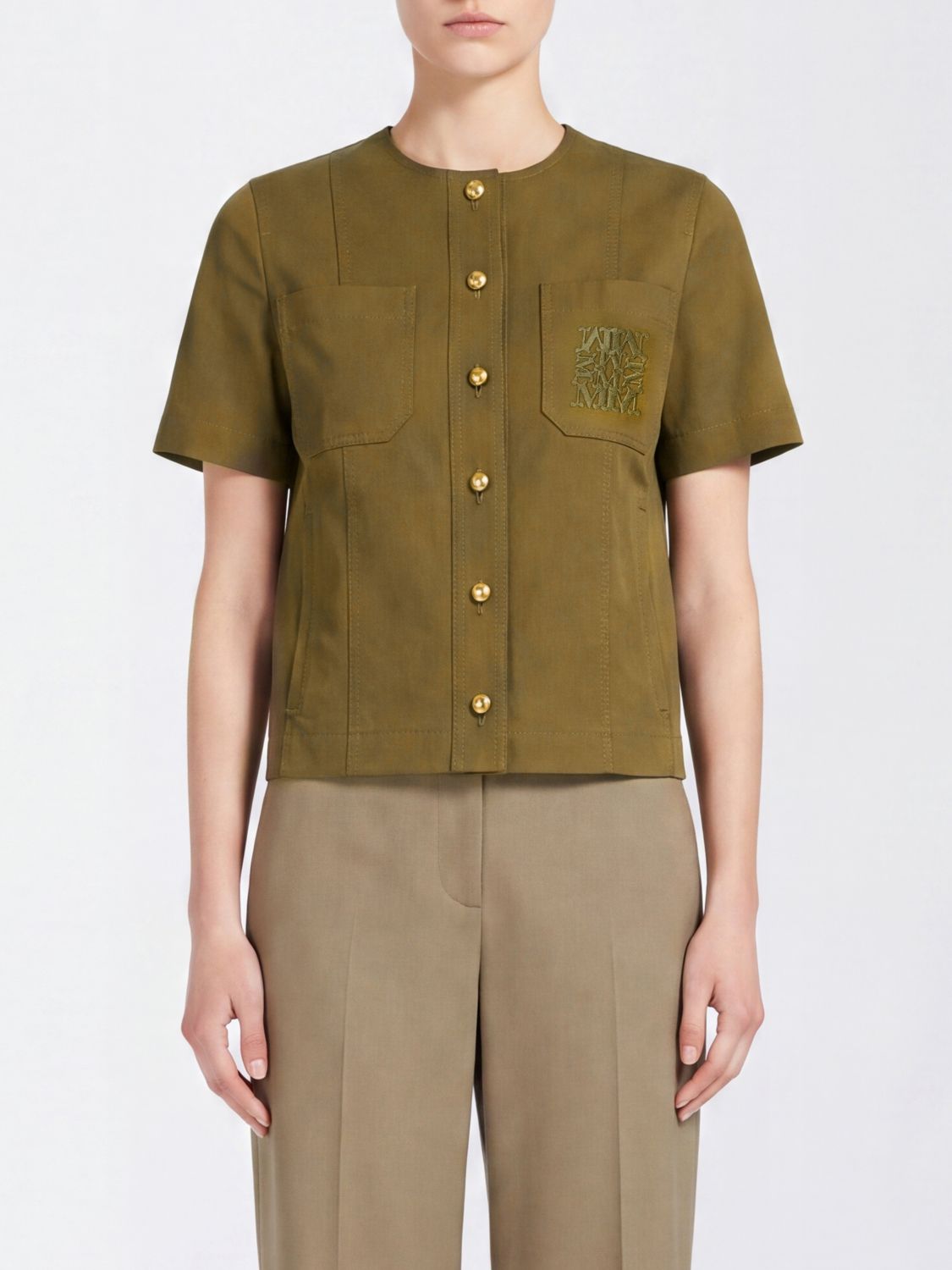 Max Mara Women Short-Sleeved Stretch Cotton Top Max Mara With Pocket And Embroidered Logo MAX MARA