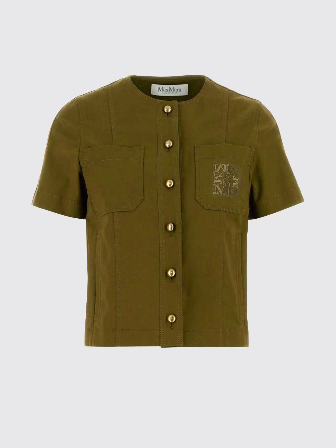 Max Mara Women Short-Sleeved Stretch Cotton Top Max Mara With Pocket And Embroidered Logo MAX MARA
