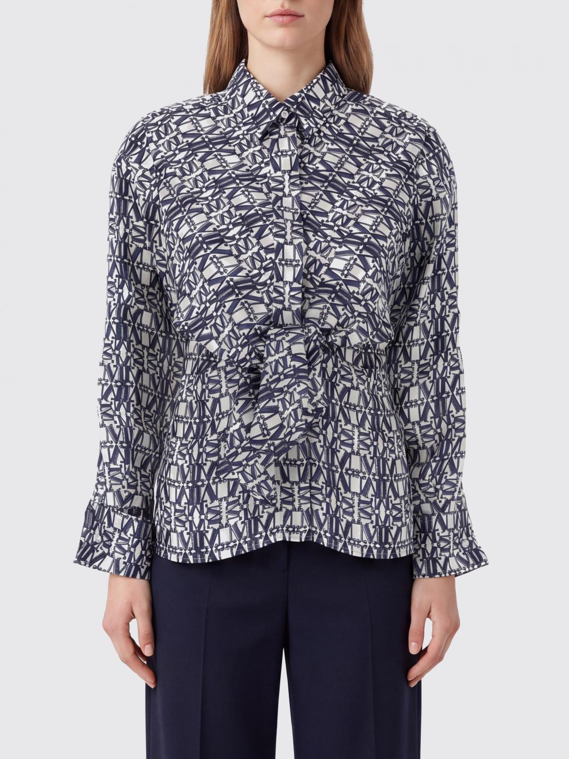 Max Mara Women Monogram Print Pure Silk Shirt Max Mara With French Collar MAX MARA