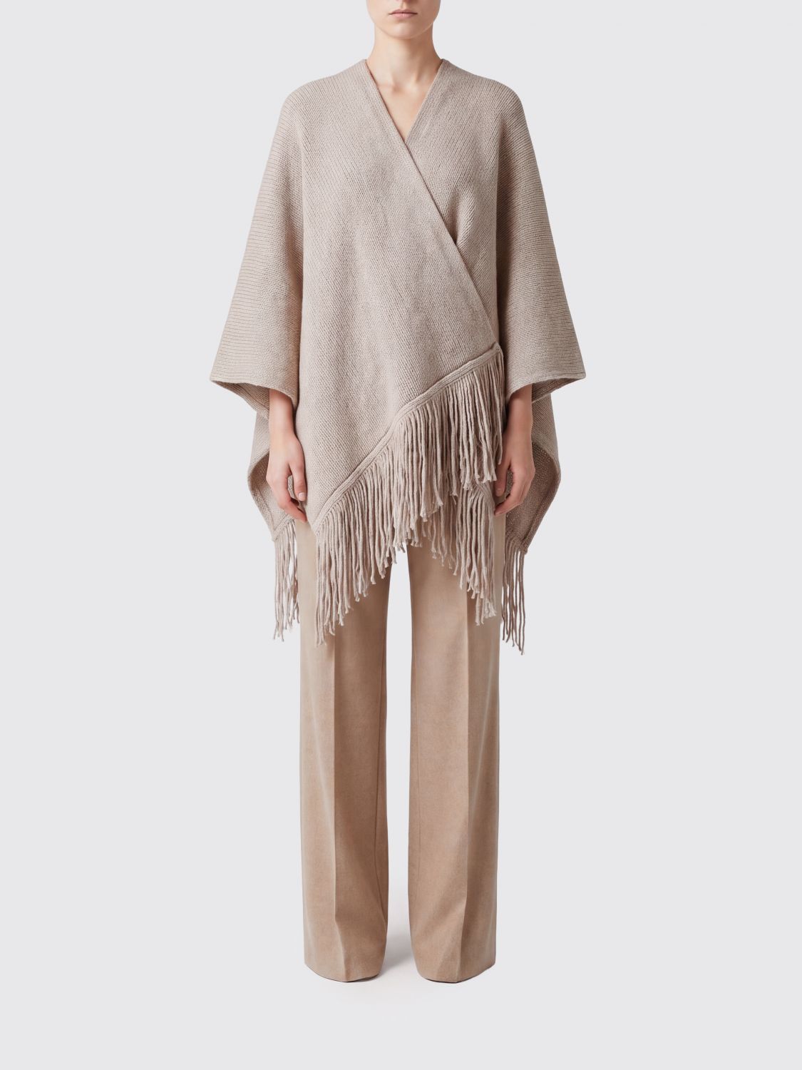 Max Mara Women Max Mara Knee-Length Wrap Cape In Wool And Cashmere With Fringed Hem MAX MARA