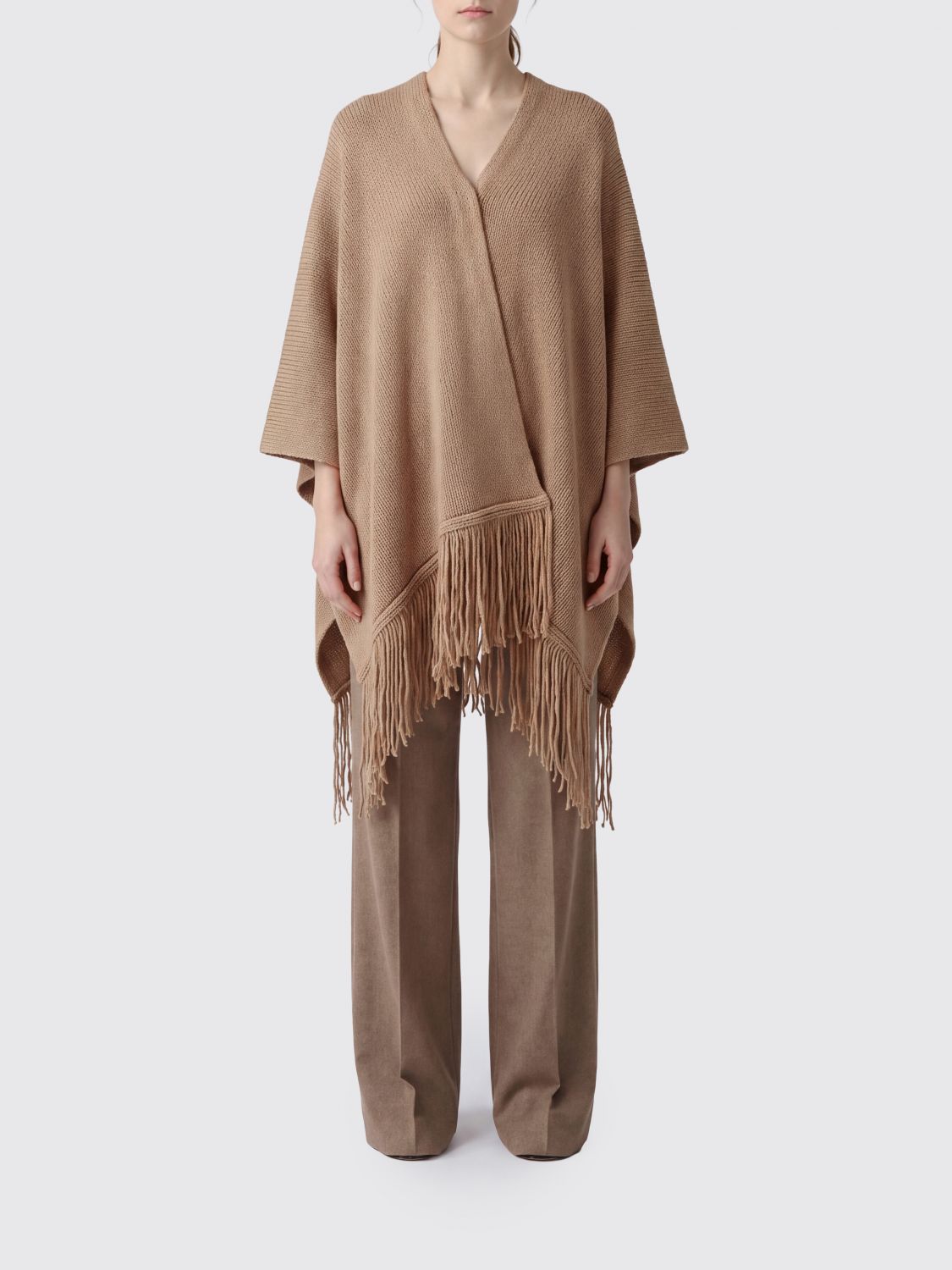 Max Mara Women Max Mara Knee-Length Wrap Cape In Wool And Cashmere With Fringed Hem MAX MARA