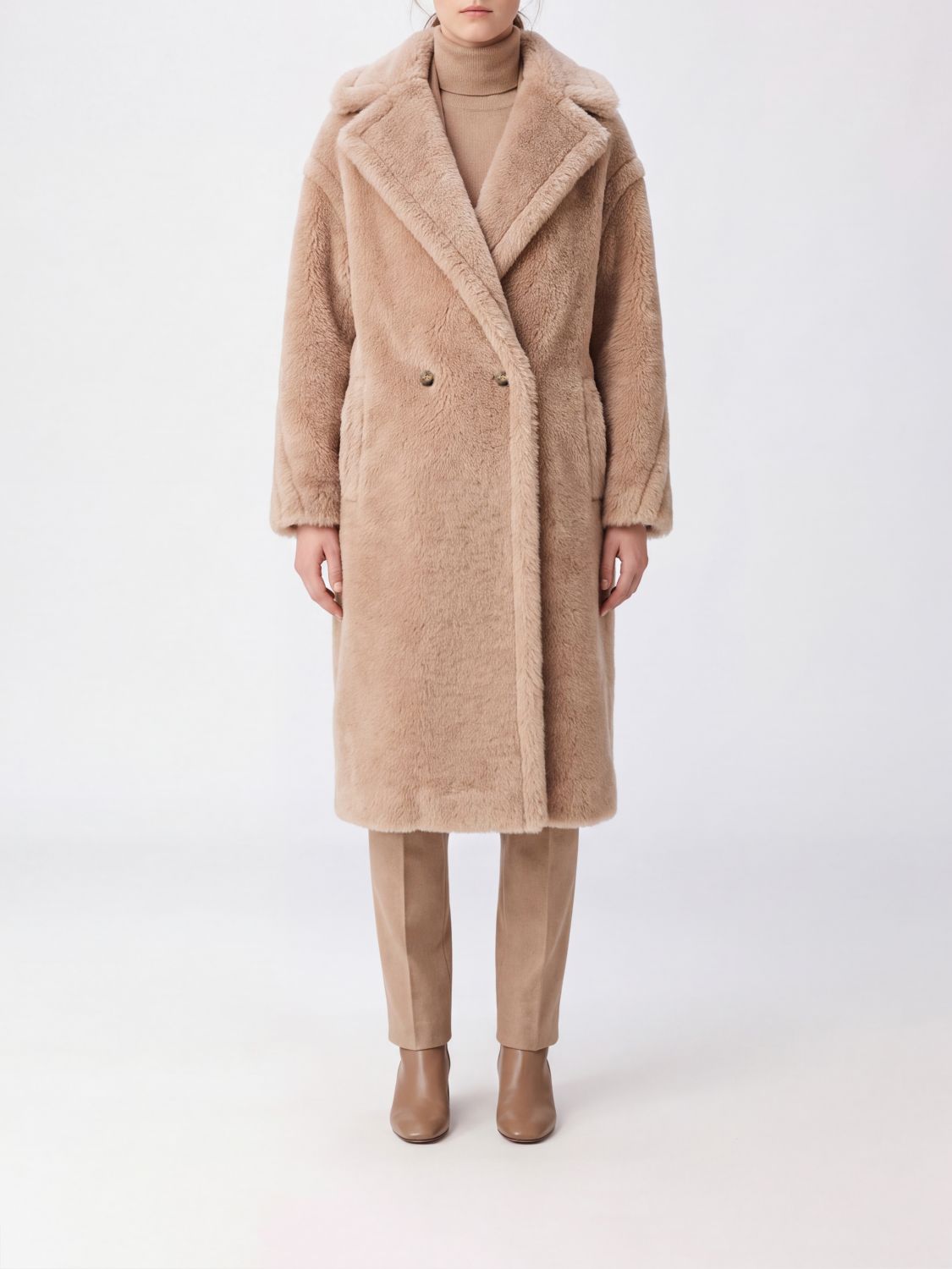 Max Mara Women Double-Breasted Wool Blend Teddy Coat Max Mara With Dropped Shoulders MAX MARA