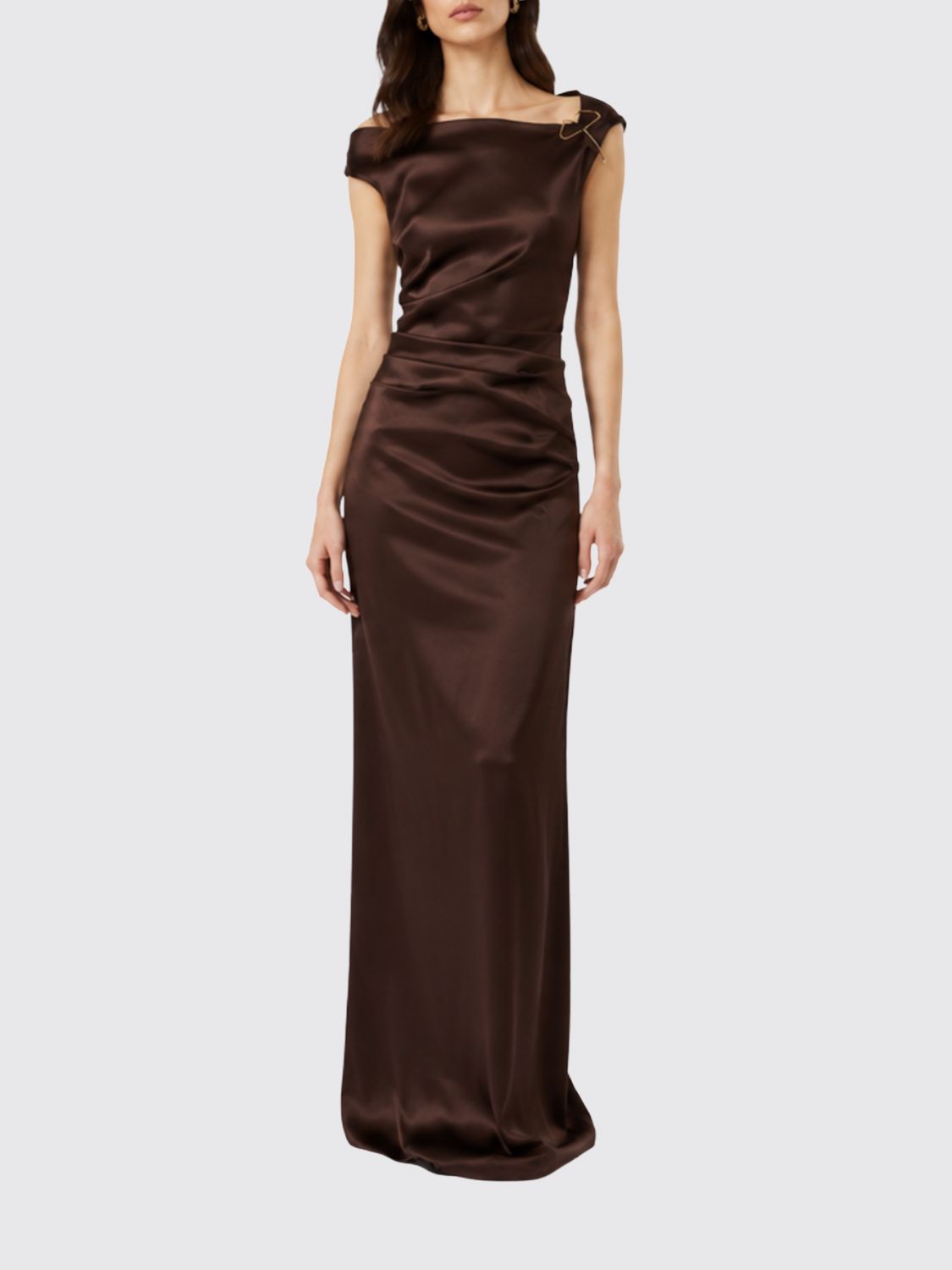Max Mara Women Max Mara Long One-Shoulder Satin Evening Gown With Waist Draping MAX MARA