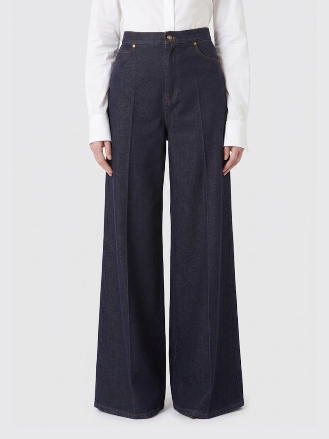 Max Mara Women Max Mara High-Waisted Wide Leg Jeans In Blue Denim With Five Pockets MAX MARA
