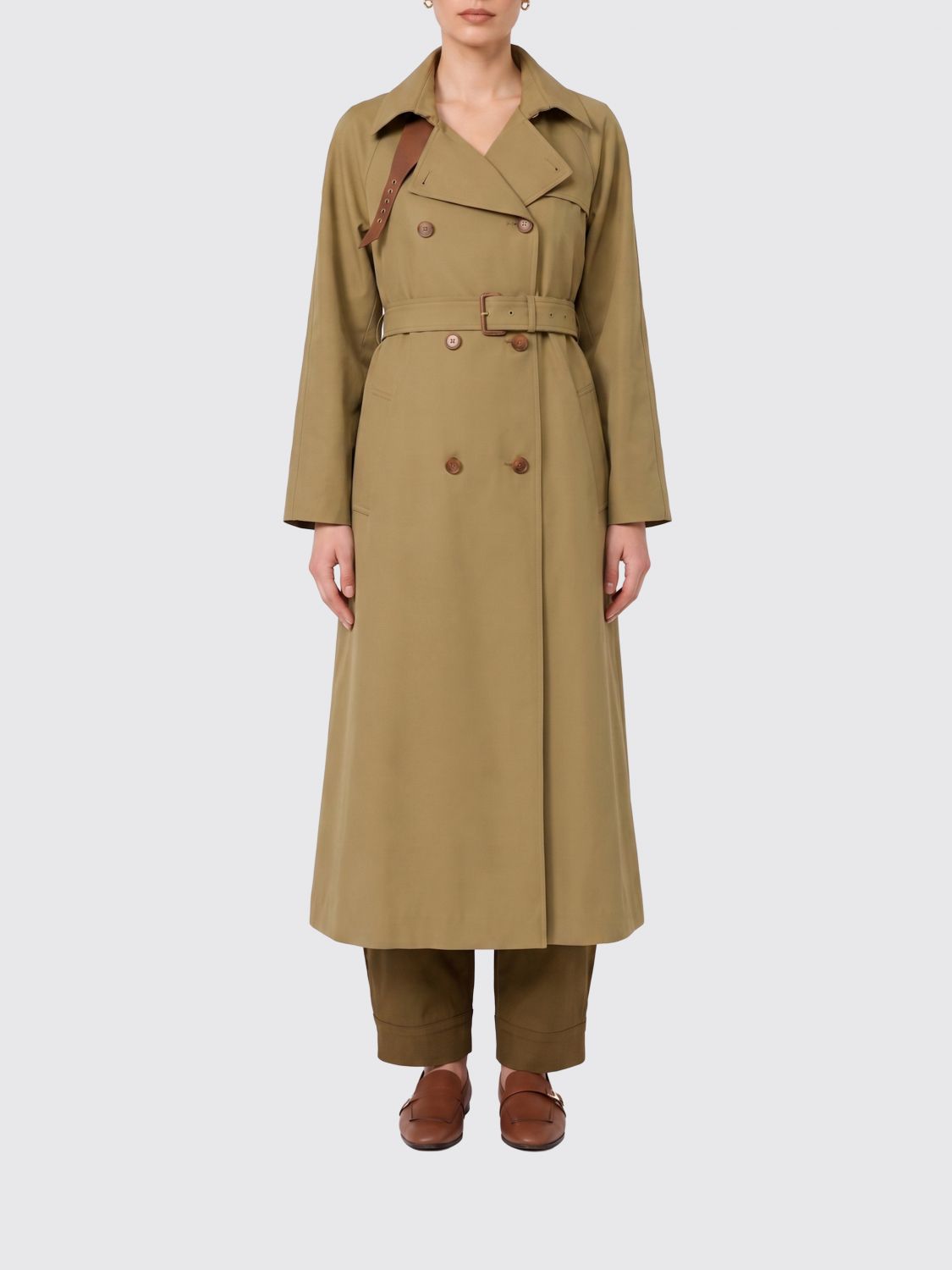 Max Mara Women Max Mara Long Double-Breasted Cotton Gabardine Trench Coat With Belt MAX MARA
