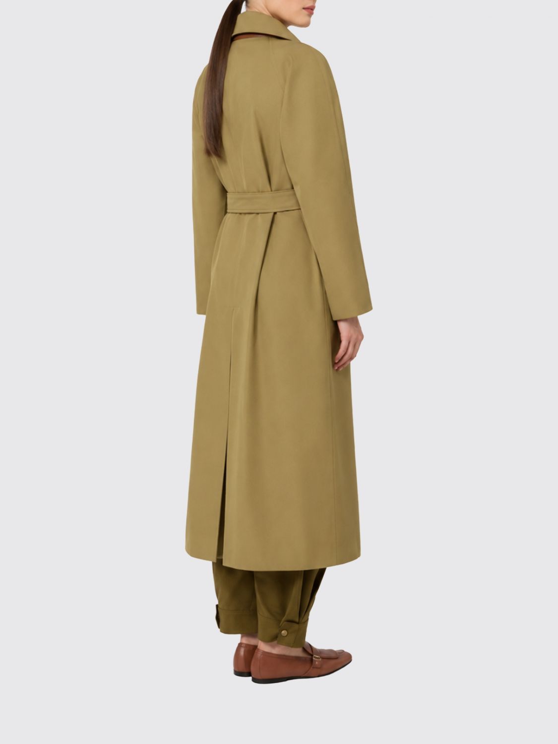 Max Mara Women Max Mara Long Double-Breasted Cotton Gabardine Trench Coat With Belt MAX MARA