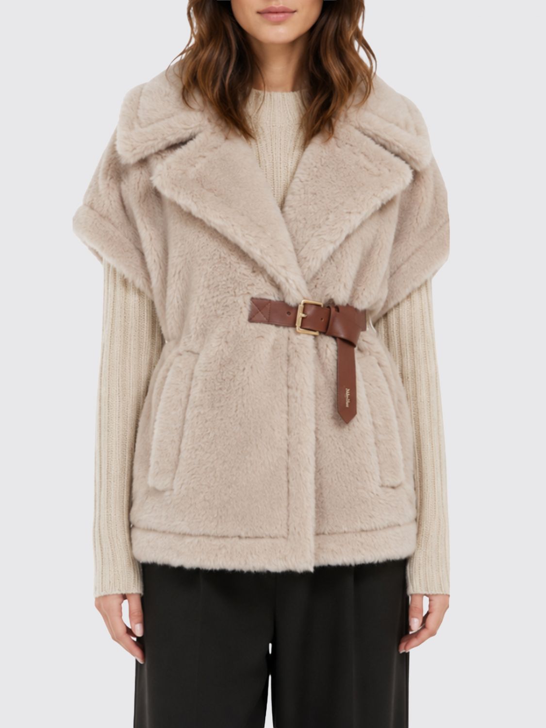 Max Mara Women Max Mara Short Camel Fur Jacket With Lapels And Belt MAX MARA