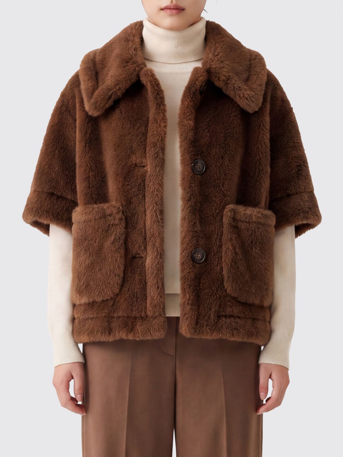 Max Mara Women Max Mara Short Camel Fur Jacket With Classic Collar MAX MARA