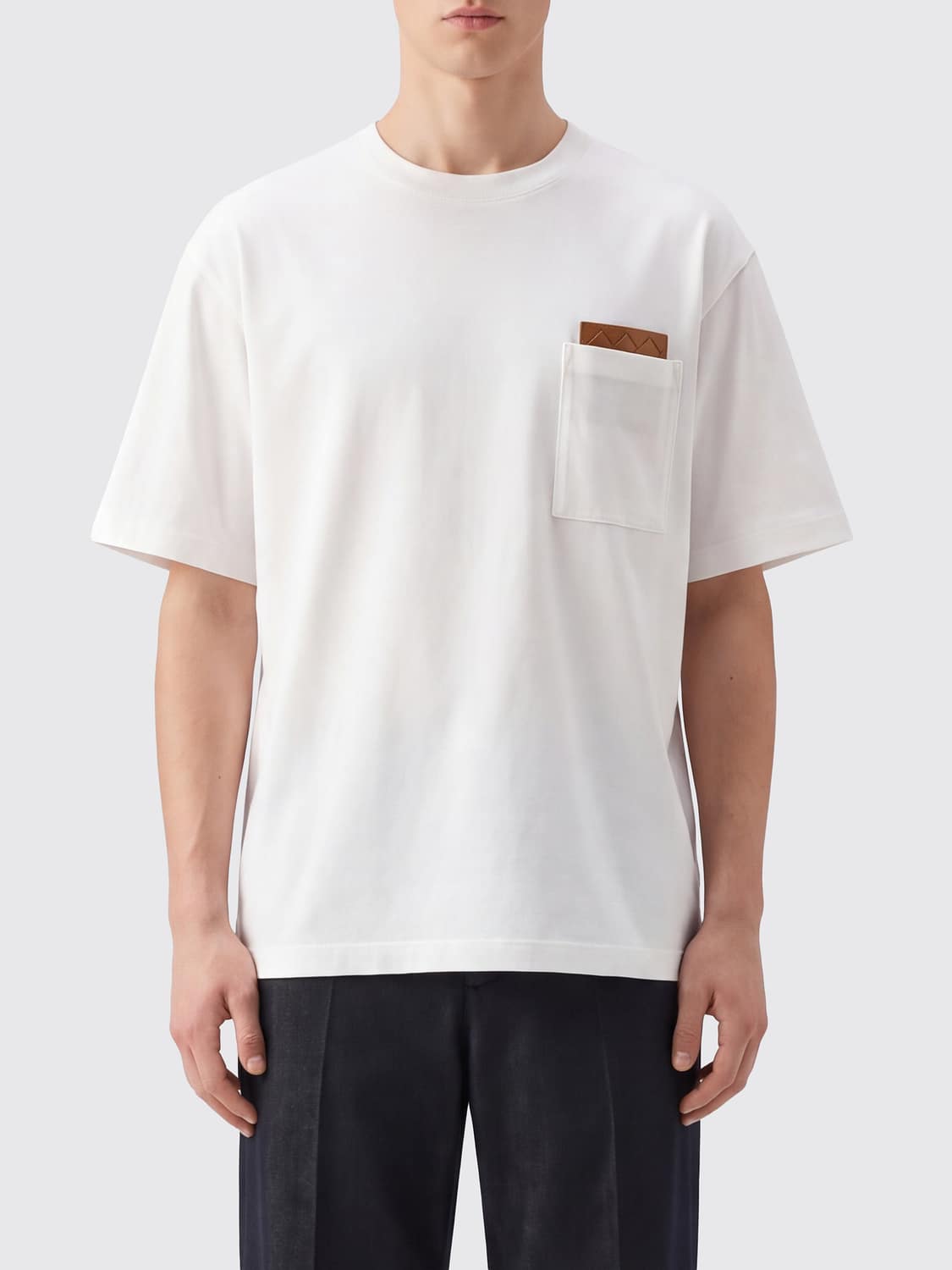 Bottega Veneta Men Bottega Veneta Cotton T-Shirt With Leather Inserts And Patch Pocket BOTTEGA VENETA