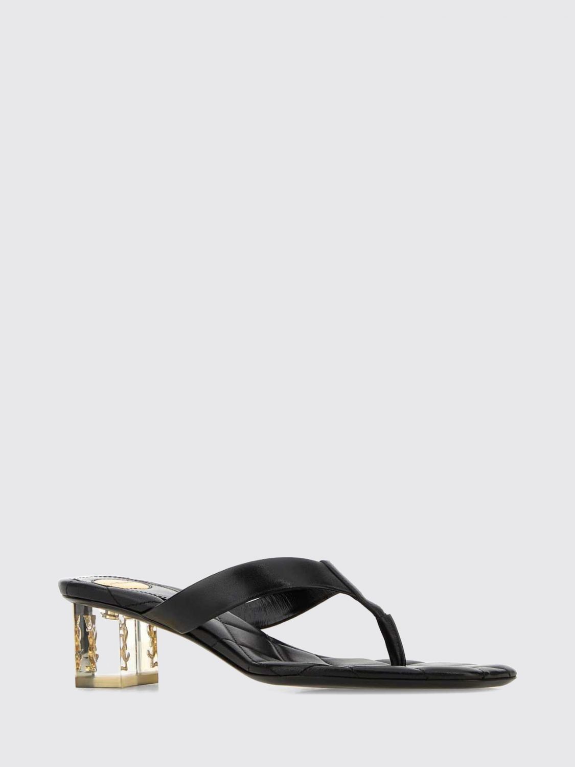 Saint Laurent Women Saint Laurent Sip Lambskin Thong Sandals With Monogram Heel SAINT LAURENT