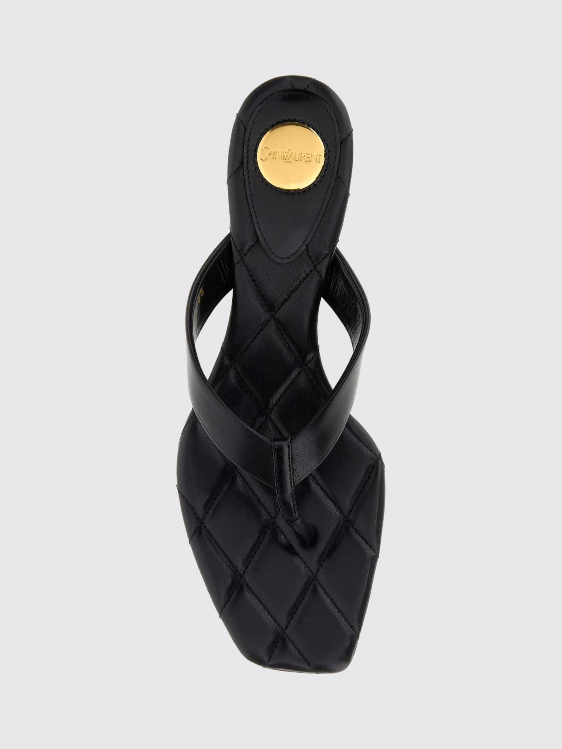 Saint Laurent Women Saint Laurent Sip Lambskin Thong Sandals With Monogram Heel SAINT LAURENT
